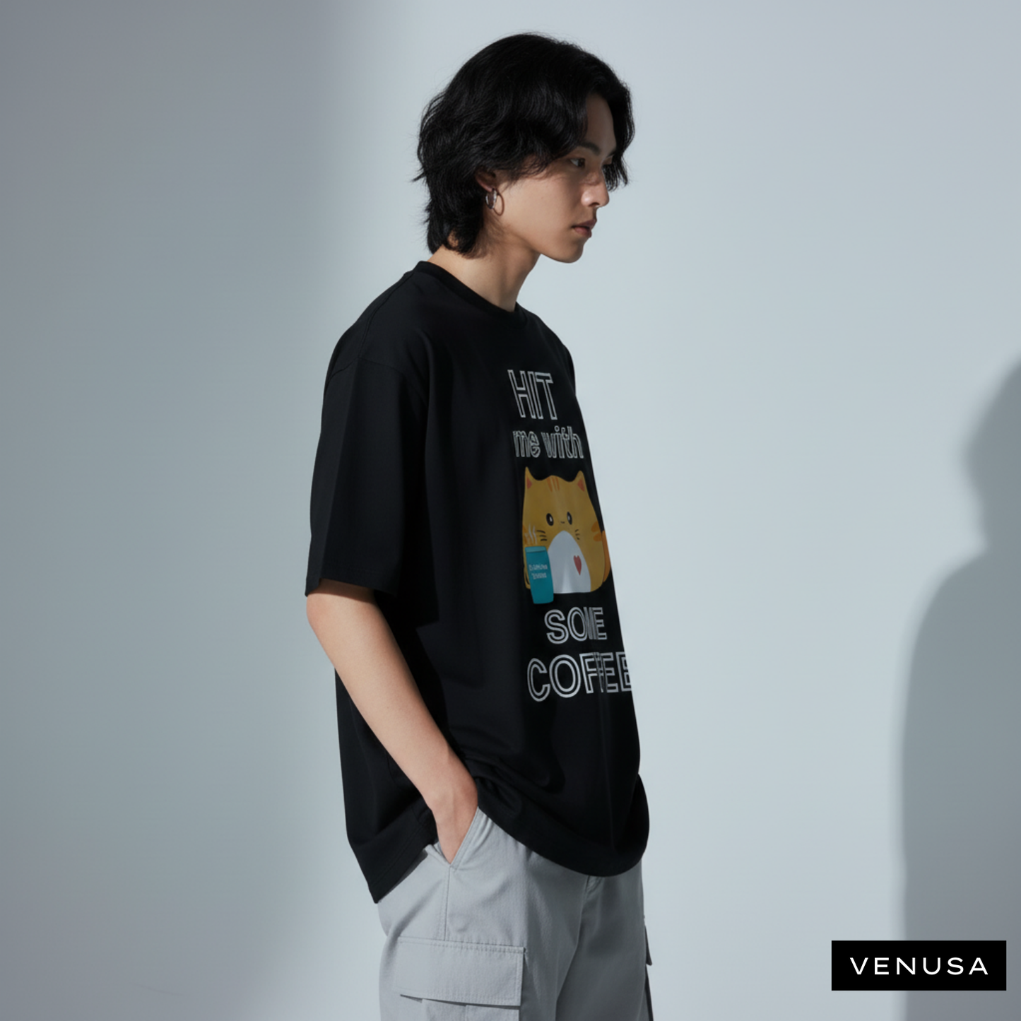 Hit me with some Coffee (Black) - Oversized Cotton Tee (220 GSM)