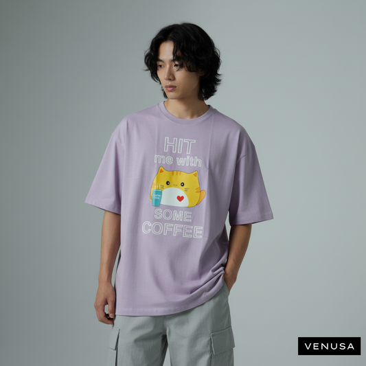 Hit me with some Coffee (Lavender) - Oversized Cotton Tee (220 GSM)