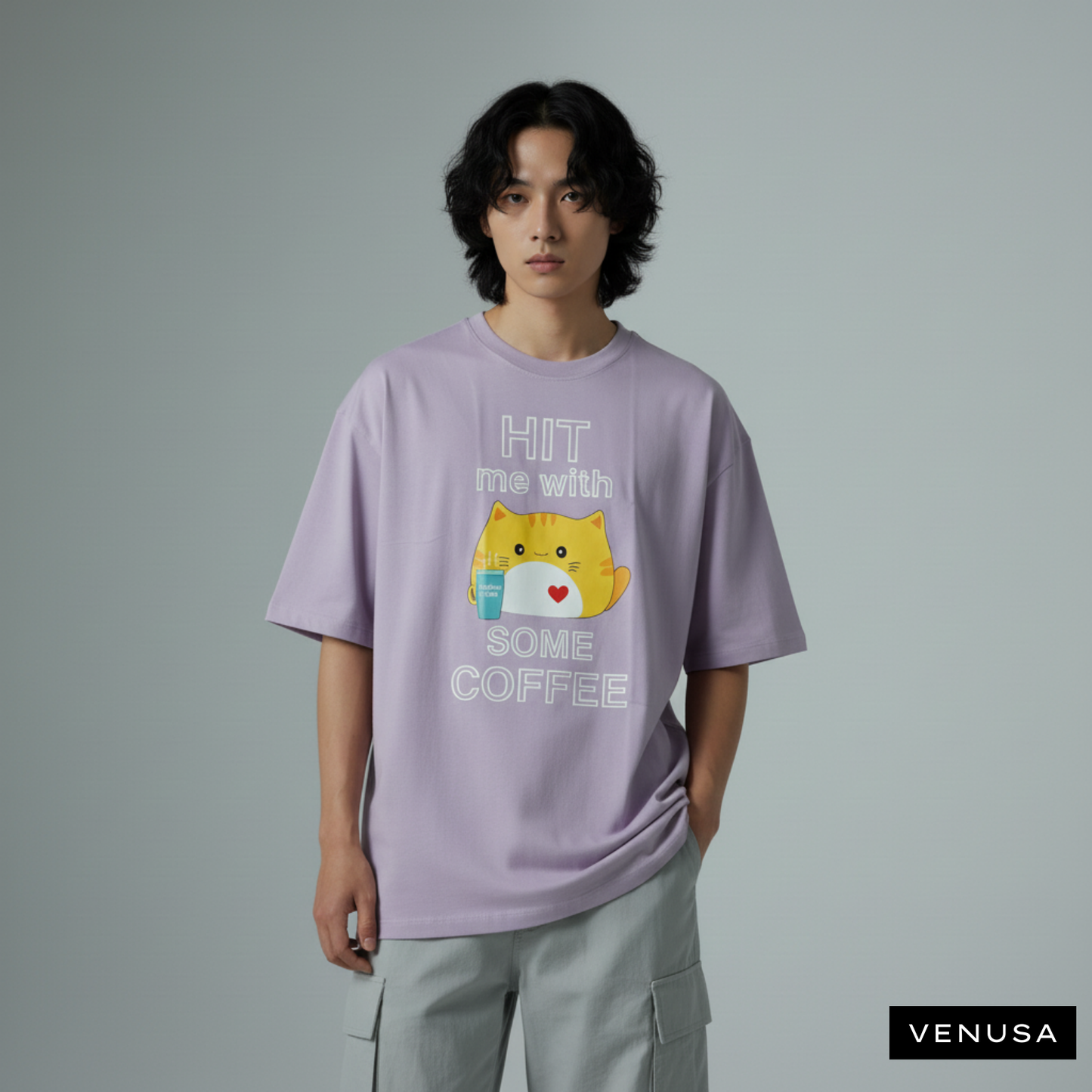 Hit me with some Coffee (Lavender) - Oversized Cotton Tee (220 GSM)