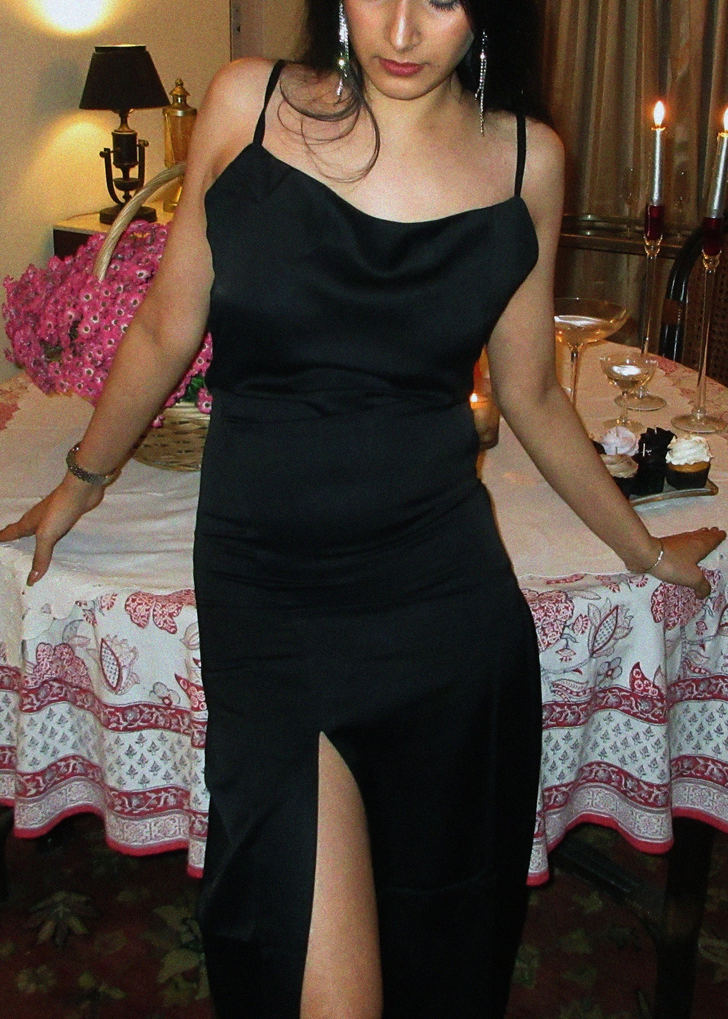 En-Fuego | Princess Slit Satin Dress | Black