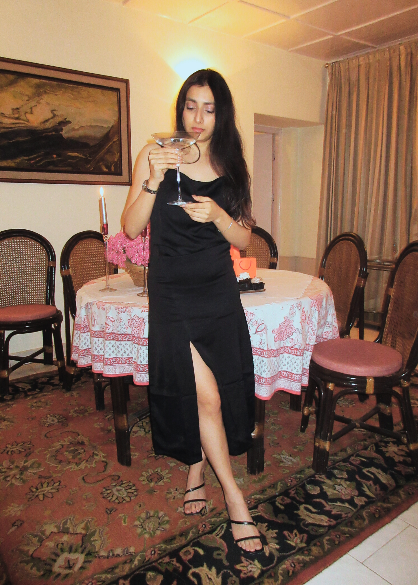 En-Fuego | Princess Slit Satin Dress | Black